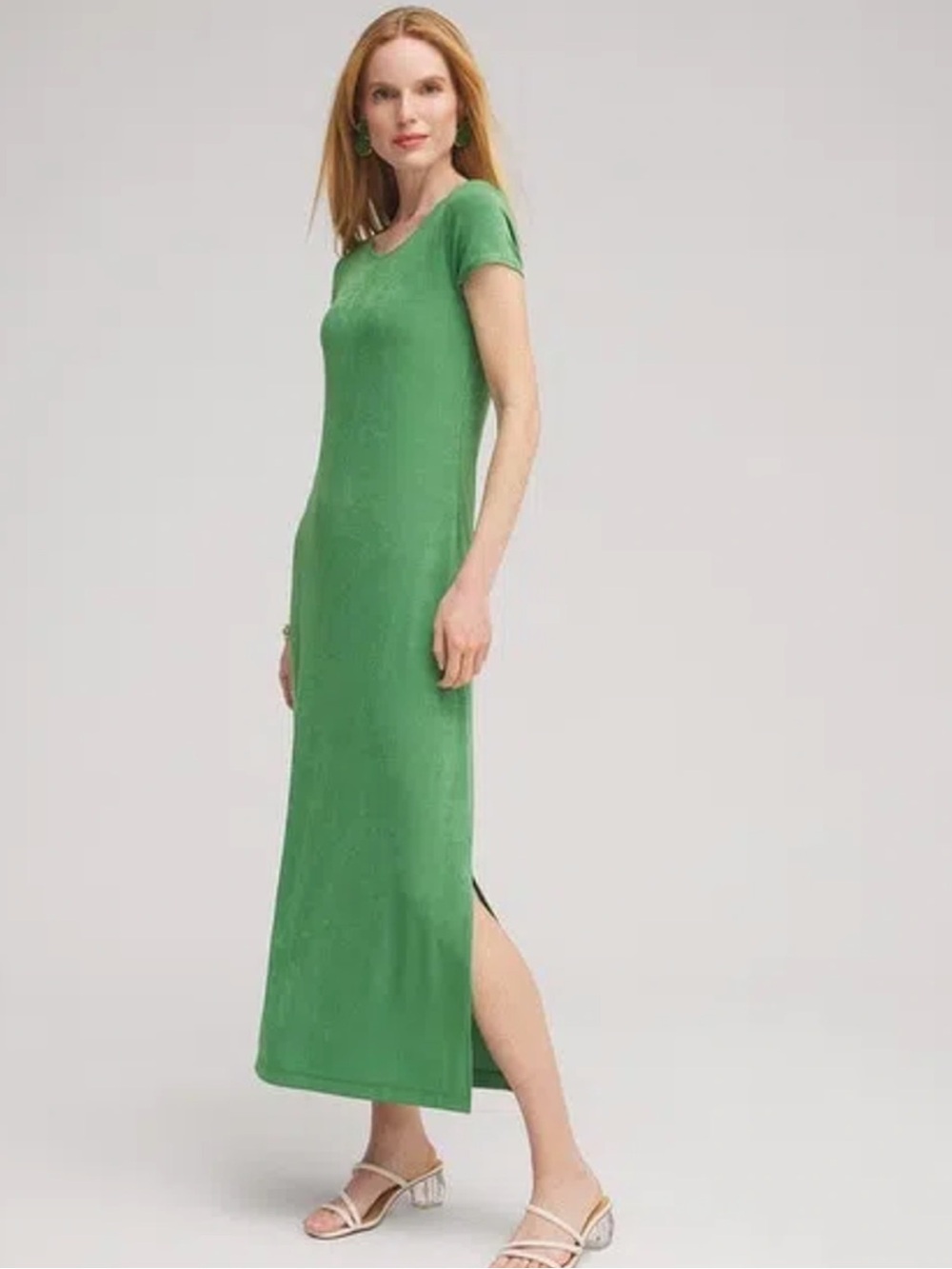 Chico's Travelers Maxi Dress Short Sleeve in Verdant Green Sz 3P / XL Petite NWT